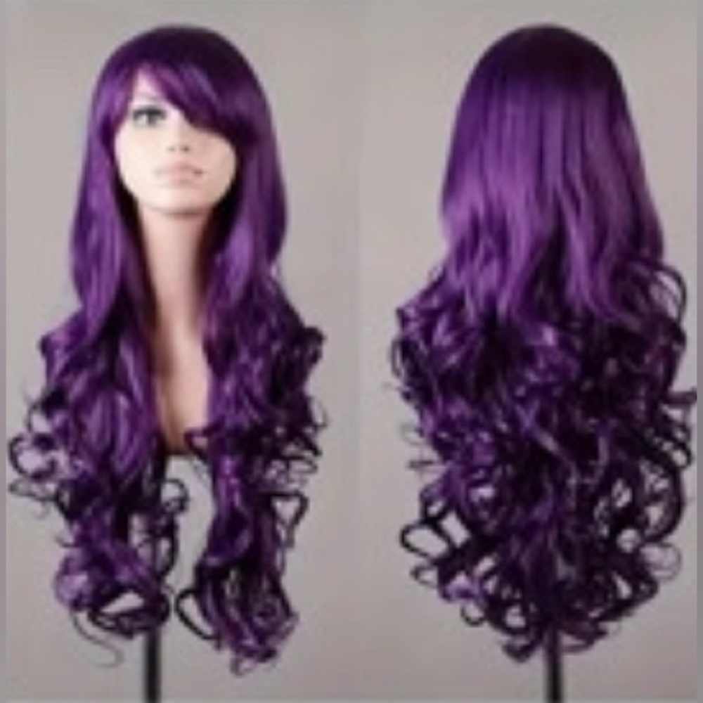 3 New Vibrant Wigs Purple, Red, & Silver Long Curly Cosplay Halloween